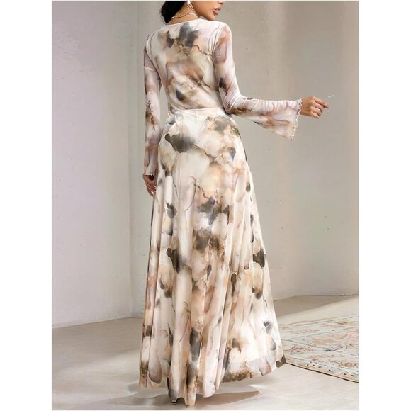 Women's Mesh Maxi Dress Fall Formal Boho Wedding Party Cocktail Tie Dye - Picture 3 of 5